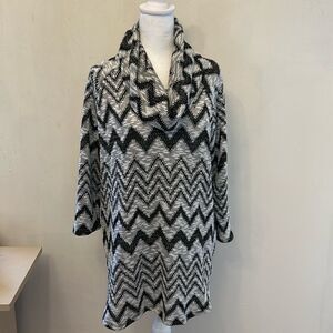 Sunday black gray white patterned cowl neck long sleeve sweater Size L EUC